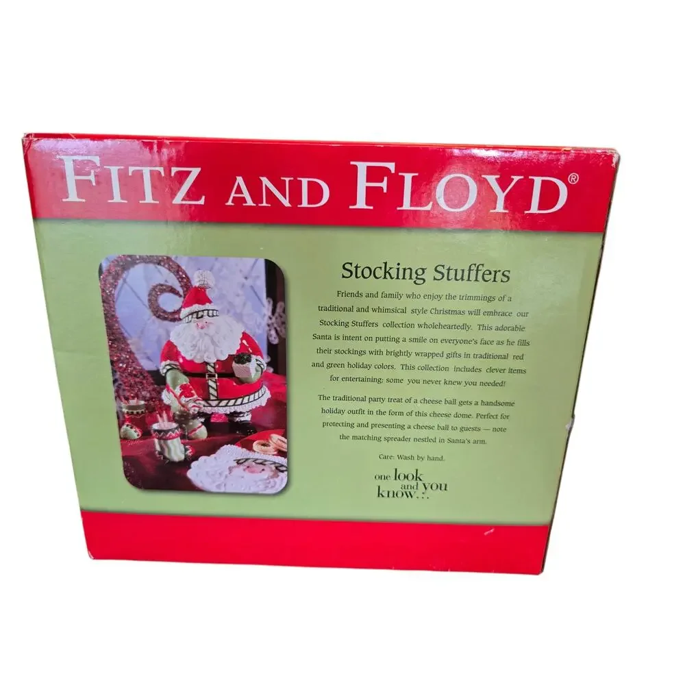 Fitz and Floyd Stocking Stuffers Christmas Santa Cheese Dome With Spreader